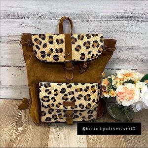 🆕🤎JANE MARIE: “LEOPARD” REAL SUEDE BACKPACK